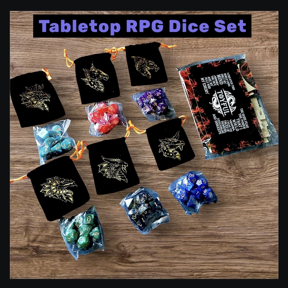 NEW 42 Dice Set with Dragon Pouches & Rolling Tower RPG Dungeons And Dragons